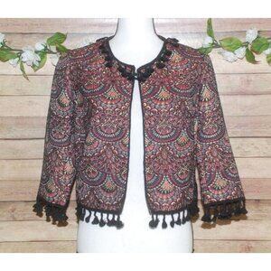 Chelsea & Violet Brocade Bolero Open Jacket Tassel Fringe Rich Colors Size S